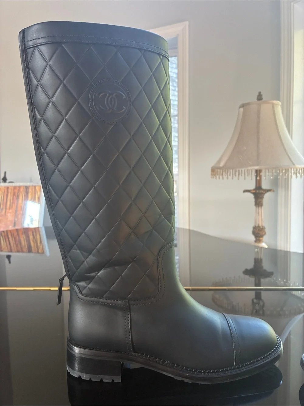 CHANEL Black Quilted Leather Knee-High Heeled Boots *Brand New
